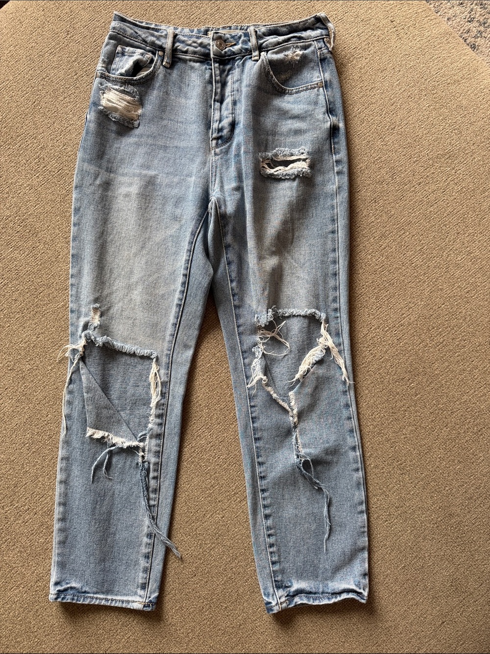Light Wash Distressed Ripped Mom Jeans